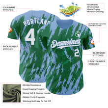Laden Sie das Bild in den Galerie-Viewer, Custom Kelly Green White-Light Blue 3D Pattern Design Splatter Torn Sharp Brush Stroke Authentic Baseball Jersey

