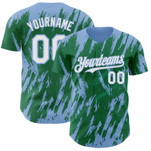 Laden Sie das Bild in den Galerie-Viewer, Custom Kelly Green White-Light Blue 3D Pattern Design Splatter Torn Sharp Brush Stroke Authentic Baseball Jersey
