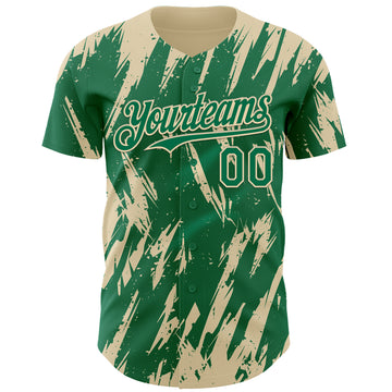 Custom Kelly Green Cream 3D Pattern Design Splatter Torn Sharp Brush Stroke Authentic Baseball Jersey