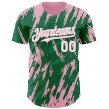 Charger l'image dans la galerie, Custom Kelly Green White-Light Pink 3D Pattern Design Splatter Torn Sharp Brush Stroke Authentic Baseball Jersey
