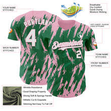 Charger l'image dans la galerie, Custom Kelly Green White-Light Pink 3D Pattern Design Splatter Torn Sharp Brush Stroke Authentic Baseball Jersey
