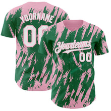 Charger l'image dans la galerie, Custom Kelly Green White-Light Pink 3D Pattern Design Splatter Torn Sharp Brush Stroke Authentic Baseball Jersey
