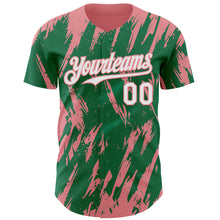 Charger l'image dans la galerie, Custom Kelly Green White-Medium Pink 3D Pattern Design Splatter Torn Sharp Brush Stroke Authentic Baseball Jersey
