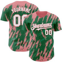Charger l'image dans la galerie, Custom Kelly Green White-Medium Pink 3D Pattern Design Splatter Torn Sharp Brush Stroke Authentic Baseball Jersey
