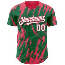 Charger l'image dans la galerie, Custom Kelly Green White-Neon Pink 3D Pattern Design Splatter Torn Sharp Brush Stroke Authentic Baseball Jersey

