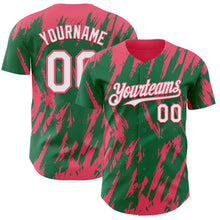 Charger l'image dans la galerie, Custom Kelly Green White-Neon Pink 3D Pattern Design Splatter Torn Sharp Brush Stroke Authentic Baseball Jersey
