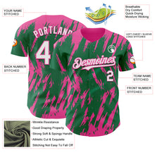 Laden Sie das Bild in den Galerie-Viewer, Custom Kelly Green White-Pink 3D Pattern Design Splatter Torn Sharp Brush Stroke Authentic Baseball Jersey
