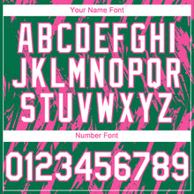 Laden Sie das Bild in den Galerie-Viewer, Custom Kelly Green White-Pink 3D Pattern Design Splatter Torn Sharp Brush Stroke Authentic Baseball Jersey
