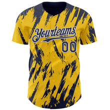 Charger l'image dans la galerie, Custom Yellow Navy-White 3D Pattern Design Splatter Torn Sharp Brush Stroke Authentic Baseball Jersey
