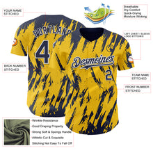 Charger l'image dans la galerie, Custom Yellow Navy-White 3D Pattern Design Splatter Torn Sharp Brush Stroke Authentic Baseball Jersey
