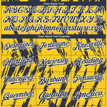 Charger l'image dans la galerie, Custom Yellow Navy-White 3D Pattern Design Splatter Torn Sharp Brush Stroke Authentic Baseball Jersey
