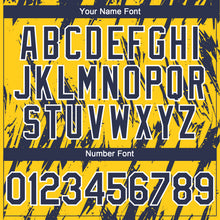 Charger l'image dans la galerie, Custom Yellow Navy-White 3D Pattern Design Splatter Torn Sharp Brush Stroke Authentic Baseball Jersey
