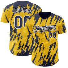 Charger l'image dans la galerie, Custom Yellow Navy-White 3D Pattern Design Splatter Torn Sharp Brush Stroke Authentic Baseball Jersey
