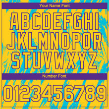 Load image into Gallery viewer, Custom Yellow Purple-Lakes Blue 3D Pattern Design Splatter Torn Sharp Brush Stroke Authentic Baseball Jersey
