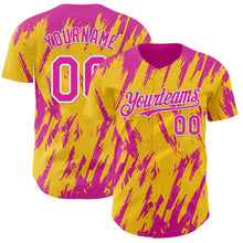 Laden Sie das Bild in den Galerie-Viewer, Custom Yellow Deep Pink-White 3D Pattern Design Splatter Torn Sharp Brush Stroke Authentic Baseball Jersey

