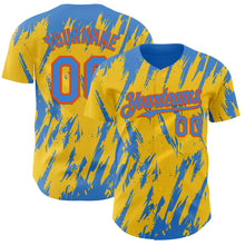 Laden Sie das Bild in den Galerie-Viewer, Custom Yellow Powder Blue-Orange 3D Pattern Design Splatter Torn Sharp Brush Stroke Authentic Baseball Jersey
