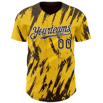 Custom Yellow Brown-White 3D Pattern Design Splatter Torn Sharp Brush Stroke Authentic Baseball Jersey
