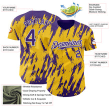 Load image into Gallery viewer, Custom Yellow Purple-White 3D Pattern Design Splatter Torn Sharp Brush Stroke Authentic Baseball Jersey
