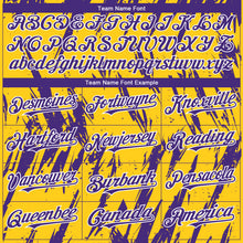 Load image into Gallery viewer, Custom Yellow Purple-White 3D Pattern Design Splatter Torn Sharp Brush Stroke Authentic Baseball Jersey
