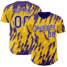 Load image into Gallery viewer, Custom Yellow Purple-White 3D Pattern Design Splatter Torn Sharp Brush Stroke Authentic Baseball Jersey
