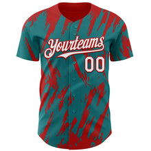 Charger l'image dans la galerie, Custom Teal White-Red 3D Pattern Design Splatter Torn Sharp Brush Stroke Authentic Baseball Jersey
