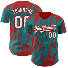 Charger l'image dans la galerie, Custom Teal White-Red 3D Pattern Design Splatter Torn Sharp Brush Stroke Authentic Baseball Jersey
