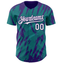 Laden Sie das Bild in den Galerie-Viewer, Custom Teal White-Purple 3D Pattern Design Splatter Torn Sharp Brush Stroke Authentic Baseball Jersey
