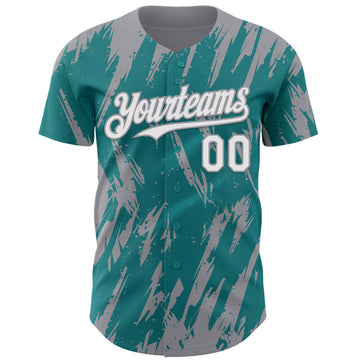 Custom Teal White-Gray 3D Pattern Design Splatter Torn Sharp Brush Stroke Authentic Baseball Jersey