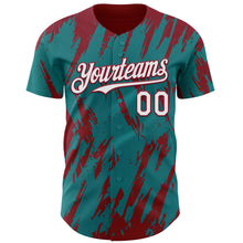Загрузить изображение в средство просмотра галереи, Custom Teal White-Crimson 3D Pattern Design Splatter Torn Sharp Brush Stroke Authentic Baseball Jersey
