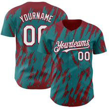 Загрузить изображение в средство просмотра галереи, Custom Teal White-Crimson 3D Pattern Design Splatter Torn Sharp Brush Stroke Authentic Baseball Jersey
