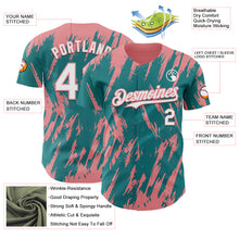 Laden Sie das Bild in den Galerie-Viewer, Custom Teal White-Medium Pink 3D Pattern Design Splatter Torn Sharp Brush Stroke Authentic Baseball Jersey
