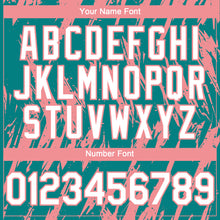 Laden Sie das Bild in den Galerie-Viewer, Custom Teal White-Medium Pink 3D Pattern Design Splatter Torn Sharp Brush Stroke Authentic Baseball Jersey
