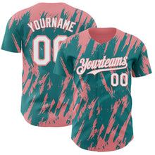 Laden Sie das Bild in den Galerie-Viewer, Custom Teal White-Medium Pink 3D Pattern Design Splatter Torn Sharp Brush Stroke Authentic Baseball Jersey
