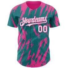 Charger l'image dans la galerie, Custom Teal White-Pink 3D Pattern Design Splatter Torn Sharp Brush Stroke Authentic Baseball Jersey
