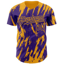 Laden Sie das Bild in den Galerie-Viewer, Custom Purple Gold 3D Pattern Design Splatter Torn Sharp Brush Stroke Authentic Baseball Jersey
