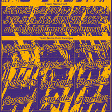 Laden Sie das Bild in den Galerie-Viewer, Custom Purple Gold 3D Pattern Design Splatter Torn Sharp Brush Stroke Authentic Baseball Jersey
