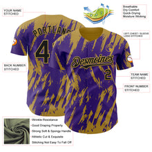 Charger l'image dans la galerie, Custom Purple Old Gold 3D Pattern Design Splatter Torn Sharp Brush Stroke Authentic Baseball Jersey

