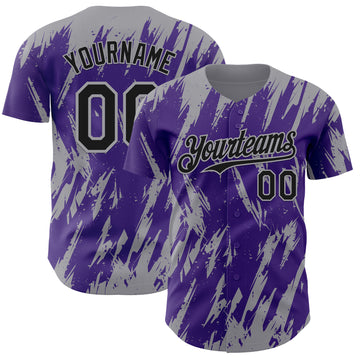 Custom Purple Gray 3D Pattern Design Splatter Torn Sharp Brush Stroke Authentic Baseball Jersey