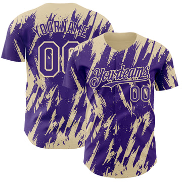 Custom Purple Cream 3D Pattern Design Splatter Torn Sharp Brush Stroke Authentic Baseball Jersey