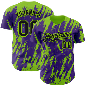 Custom Purple Neon Green 3D Pattern Design Splatter Torn Sharp Brush Stroke Authentic Baseball Jersey