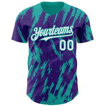 Load image into Gallery viewer, Custom Purple White-Aqua 3D Pattern Design Splatter Torn Sharp Brush Stroke Authentic Baseball Jersey
