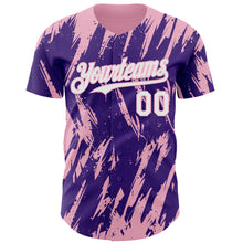 Load image into Gallery viewer, Custom Purple White-Light Pink 3D Pattern Design Splatter Torn Sharp Brush Stroke Authentic Baseball Jersey
