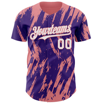 Custom Purple White-Medium Pink 3D Pattern Design Splatter Torn Sharp Brush Stroke Authentic Baseball Jersey