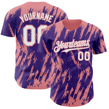 Load image into Gallery viewer, Custom Purple White-Medium Pink 3D Pattern Design Splatter Torn Sharp Brush Stroke Authentic Baseball Jersey
