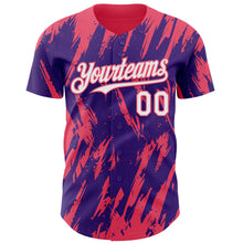 Load image into Gallery viewer, Custom Purple White-Neon Pink 3D Pattern Design Splatter Torn Sharp Brush Stroke Authentic Baseball Jersey
