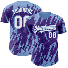 Load image into Gallery viewer, Custom Purple White-Light Blue 3D Pattern Design Splatter Torn Sharp Brush Stroke Authentic Baseball Jersey
