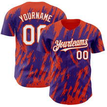Laden Sie das Bild in den Galerie-Viewer, Custom Purple White-Orange 3D Pattern Design Splatter Torn Sharp Brush Stroke Authentic Baseball Jersey
