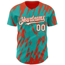 Load image into Gallery viewer, Custom Aqua White-Orange 3D Pattern Design Splatter Torn Sharp Brush Stroke Authentic Baseball Jersey
