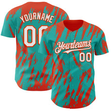 Load image into Gallery viewer, Custom Aqua White-Orange 3D Pattern Design Splatter Torn Sharp Brush Stroke Authentic Baseball Jersey
