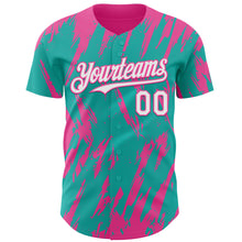 Load image into Gallery viewer, Custom Aqua White-Pink 3D Pattern Design Splatter Torn Sharp Brush Stroke Authentic Baseball Jersey
